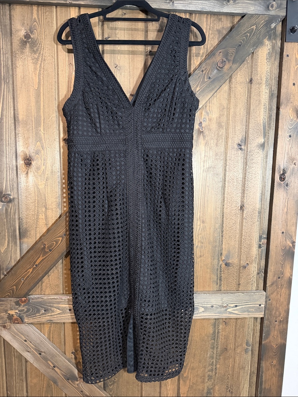 Dex Black Sleeveless Midi Eyelet Dress
